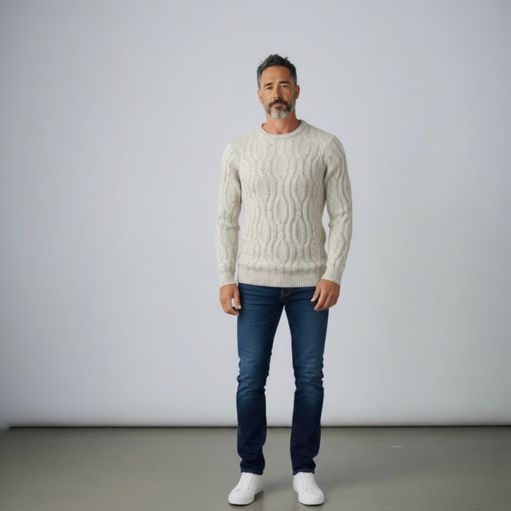 Club Room Men's Sweater XL Cream Cabl Knit Crewneck Classic Winter Pullover -NWT